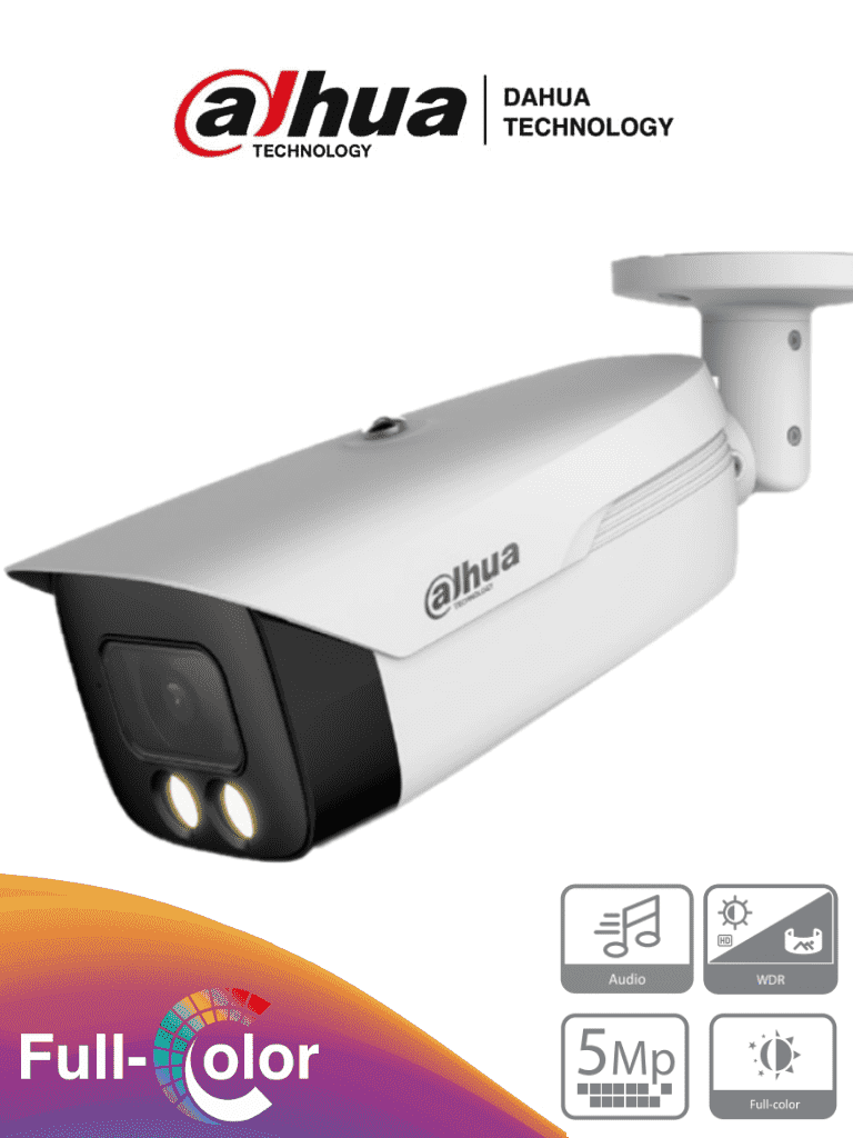 DAHUA HAC-HFW1509MH-A-LED - Camara Bullet Full Color de 5 Megapixeles/ Lente de 3.6mm/ Microfono Integrado/ Luz Blanca de 50 Mts/ WDR Real de 120 dB/ Color 24/7/ IP67/ Starlight/