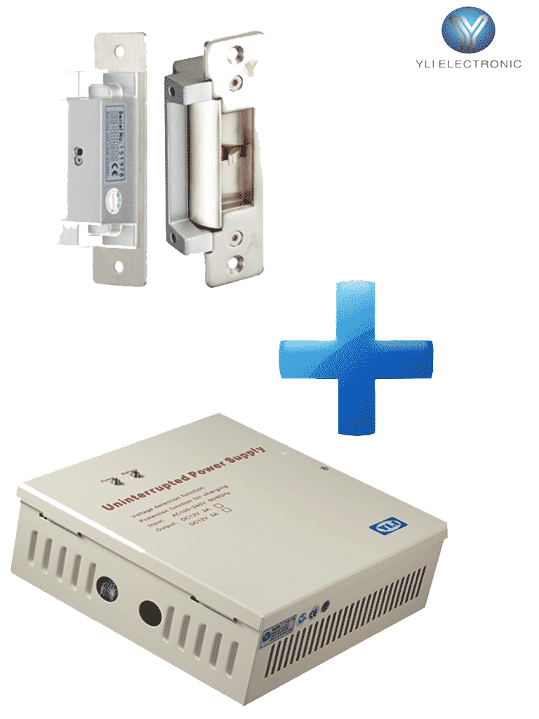 YLI YP138SP - Paquete de Cerradura Eléctrica estándar YS138S / Incluye Fuente de Energía con Gabinete YP902123 para Control de Acceso 