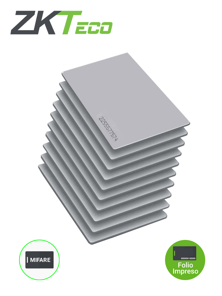 ZKTECO MCS50F - Paquete de 50 Tarjetas Mifare 13.56 Mhz/ PVC/ Imprimible / 1 Kilobyte de memoria / Folio impreso 