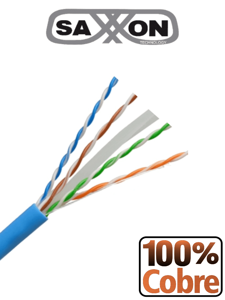 SAXXON OUTP6COP100B - Bobina de Cable UTP Cat6 100% Cobre/ 100 Metros/ Color Azul/ Uso Interior/ Soporta Pruebas de Fluke Test/ Cert ISO9001/ UL 444/ RoSH/ ANSI/ TIA/ EI