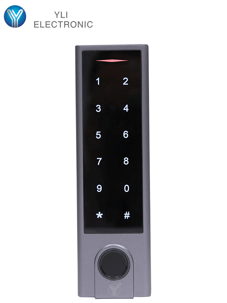 YLI YK1068A - Teclado touch para control de acceso standalone con métodos de verificación por huella, tarjetas ID o password / Soporta equipos esclavo por protocolo Wiegand / Señales NC y NO