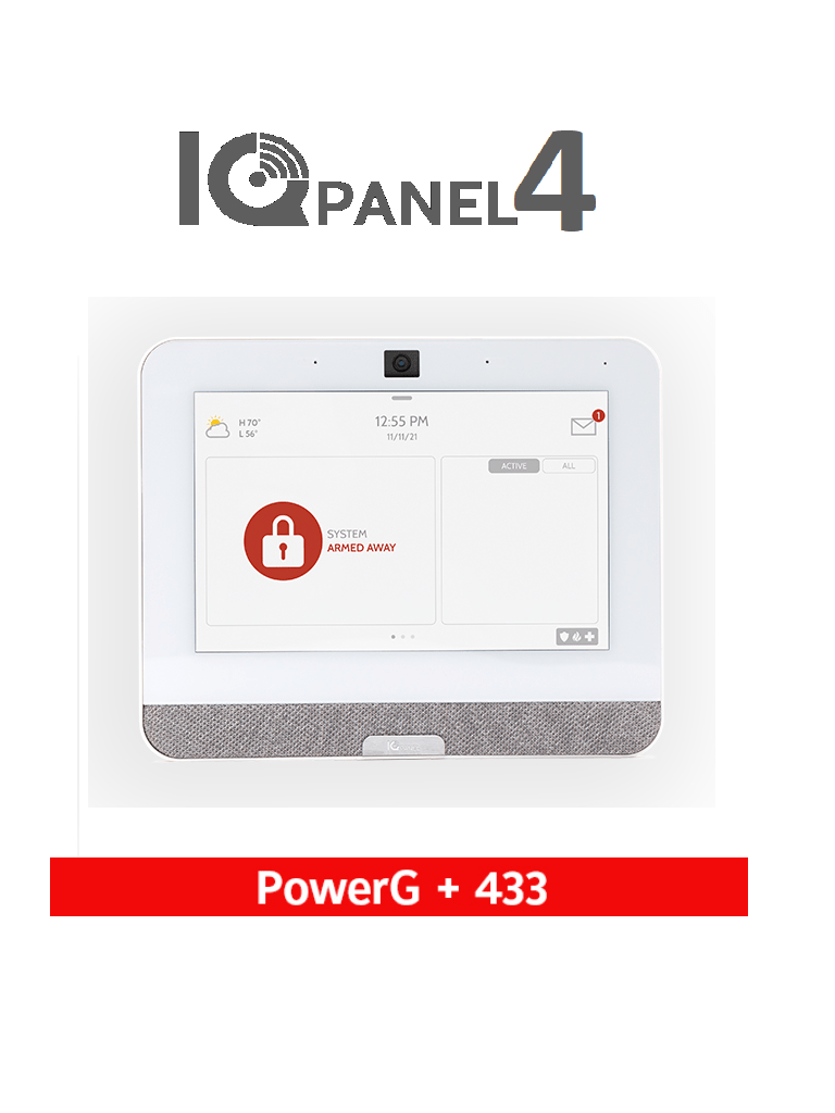 QOLSYS IQP4005 - Sistema de Alarma IQPanel4 Autocontenido , con Pantalla Tactil de 7", Power G 915 Mhz + DSC Serie Power 433 Mhz. Con 4 Bocinas integradas (4W). Para la plataforma Alarm.com