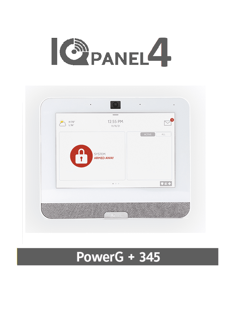 QOLSYS IQP4006 - Sistema de Alarma IQPanel4 Autocontenido , con Pantalla Tactil de 7", Power G 915 Mhz + Honeywell 345 Mhz. Con 4 Bocinas integradas (4W). Para la plataforma Alarm.com