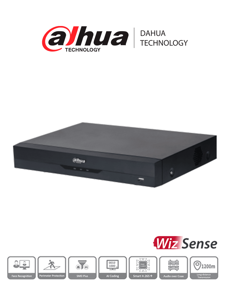 DAHUA XVR5108HE-4KL-I3 - DVR 8 Canales 4k/ WizSense/ H.265+/ 8 Canales HDCVI +8 IP/ Hasta 16 IP/ 2 Canales de Reconocimiento Facial/ SMD Plus/ Protección Perimetral/ 1 Sata de Hasta 16 TB/ IoT&POS/ 8&3 E&S de Alarma/ #LoNuevo