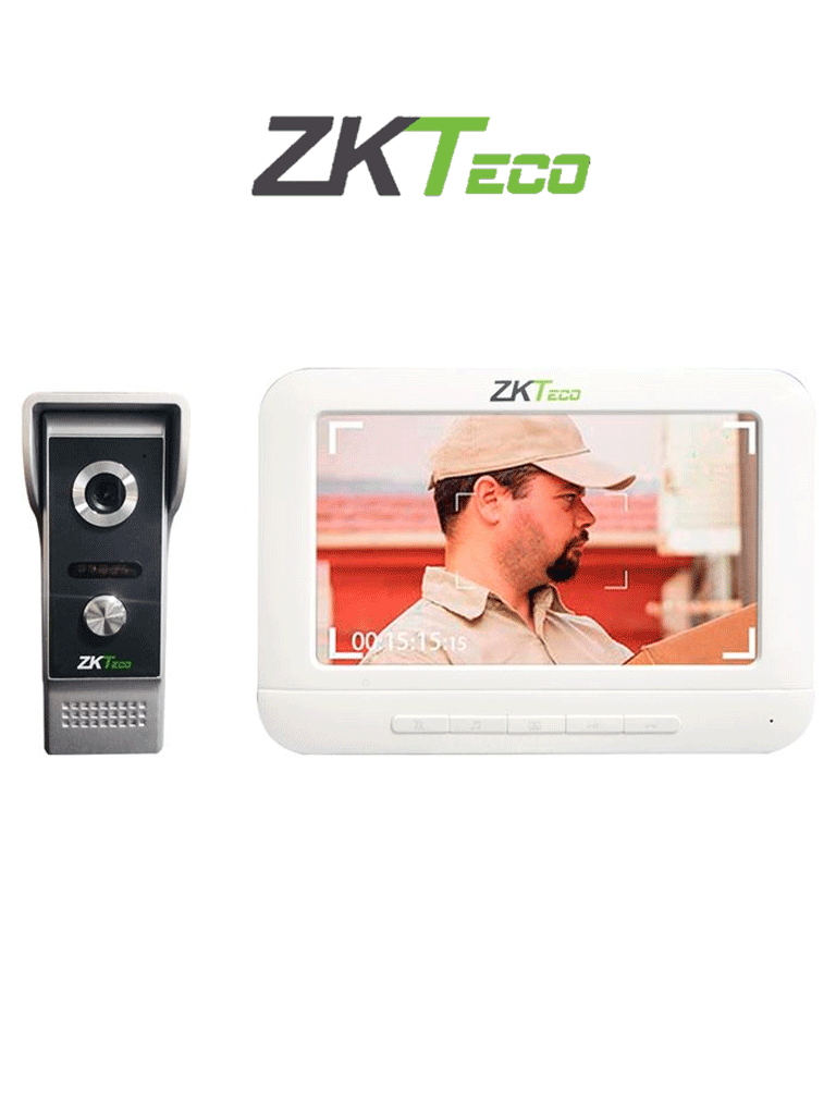 ZKTECO VDP03B3 Kit - Kit de Videoportero Analógico con 1 Frente de Calle Metálico y 1 Monitor de 7" / Sistema de Visión Nocturna en Color / A prueba de Lluvia 