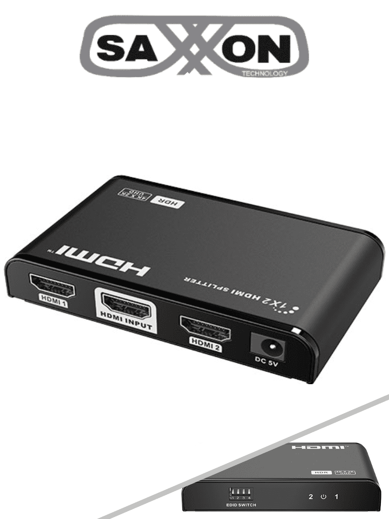 SAXXON LKV312HDR-V2.0 - Divisor de Video HDMI 4K de 1 Entrada y 2 salidas/ Soporta Resolución 4Kx2K @30Hz/ 1080P Full HD/ Distancia de 10 Metros en Entrada y Salidas/ Switch EDID para Autoajuste de Resolución/