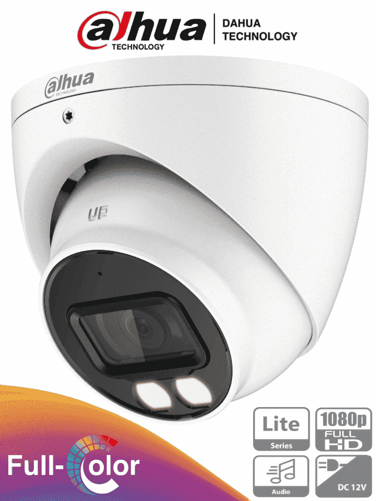 DAHUA HAC-HDW1239T-A-LED - Camara Domo Full Color de 2 Megapixeles/ 1080p/ Lente de 3.6 mm/ Microfono Integrado/ Metalica/ Leds  para 40 Metros/ IP67/ Starlight/ #FullColor