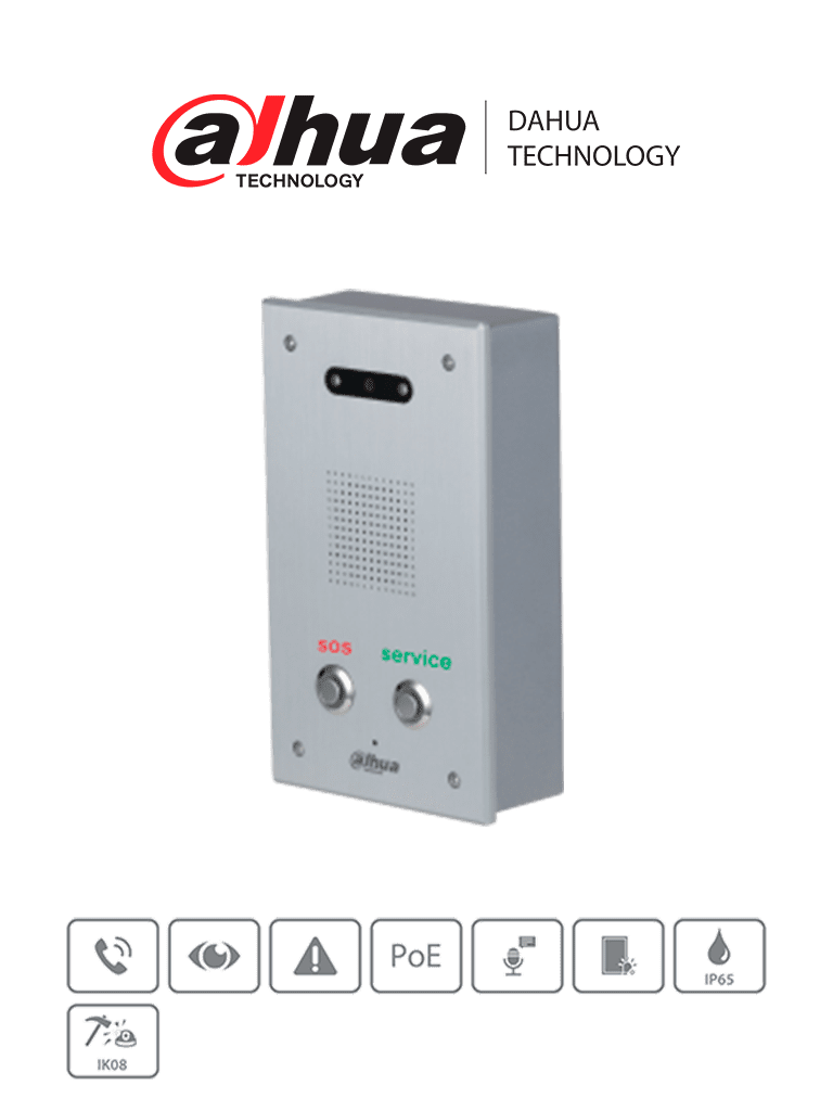 DAHUA DHI-VTA2302A - Terminal de ayuda o intercomunicador  /2.7" 2MP CMOS de alta definición, baja iluminación / Panel de aluminio anodizado / Iluminación automática y visión nocturna / Alarma de un botón, llamada de emergencia SOS