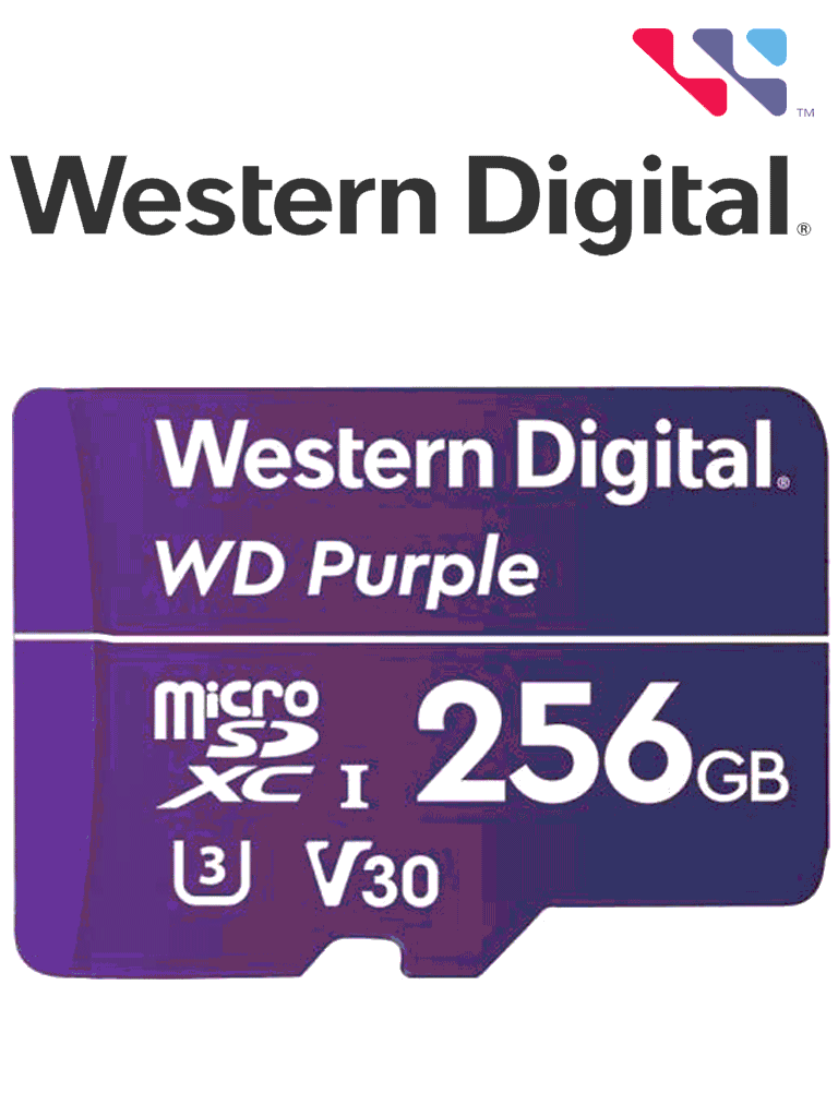 WESTERN DIGITAL WDD256G1P0C MicroSD 256GB / MICRO SDXC PURPLE SC QD101 VIDEOVIGILANCIA 24/7 CLASE 10 U1 LECT 50MB/S ESC 40MB/S
