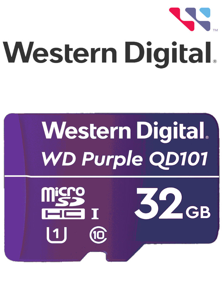 WESTERN WDD032G1P0C- Memoria de 32GB Micro SDHC/ Linea Purple/ Clase 10 U1/ Lectura 50MB/ Escritura 40MB/ Especializada para Videovigilancia