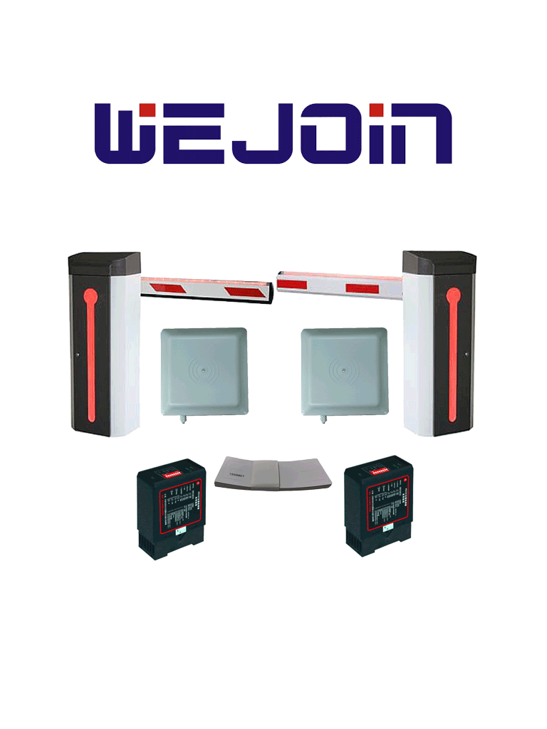 Wejoin WEJPAK6-  Paquete para Control de Acceso Vehicular / 2 barreras Wejoin WJDZ120L34, WJDZ120R34/ 2 Lectoras Saxxon SAXR2656 / 2 sensores de masa Wejoin WJDG102 / 100 Tag de Papel adherible SAXXON THF02