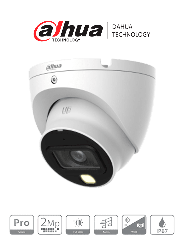 Dahua HAC-HDW2249TLM-A-LED - Cámara Domo de 2 megapíxeles/ lente 2.8mm/  Full Color/ HDCVI/ 1080p/ IR de 20m/ WDR 120dB/ Micrófono integrado/ CVI/CVBS/AHD/TVI/ IP67