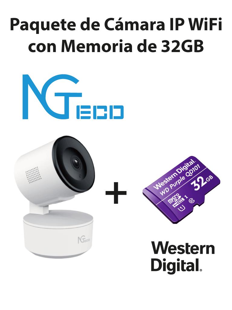 NGTECO NGC2301PAK - Paquete de Cámara NGC2301 IP WiFi 1080P con Memoria de 32GB Micro SDHC/ Linea Purple/ Clase 10 U1