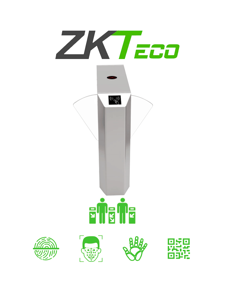 ZKTECO FBL220 -  Barrera Peatonal de Aleta Bidireccional / Acero SUS304 / Aleta de Acrílico Personalizable / Infrarrojo de Seguridad / 110V / 5 millones de Ciclos / 30 Personas x Min. / Carril 58 cm / No cuenta con Lectores y Panel /