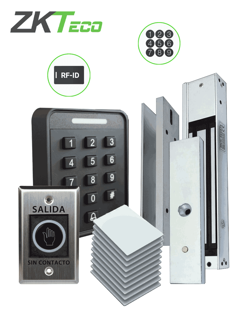 ZKTECO SA40 KIT -  Control de acceso KIT - Kit de acceso autónomo solución para una puerta que incluye: 1 SA40 Control de Acceso / 1 Electroimán LM1802 300Lbs / 1 Botón de salida TLEB1 / 1 Sensor de puerta AS32 / 10 Tarjetas 125 Khz/ #PremiosTVC
