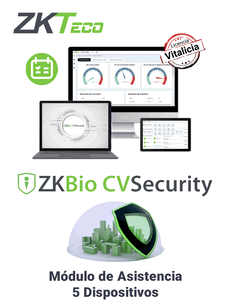 ZKTECO ZKCVTAP5 - Modulo Vitalicio de Asistencia para BioCVSecurity para 5 puntos de asistencia  / Hasta 30 000 Usuarios