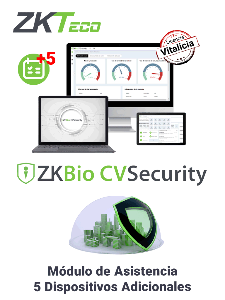 ZKTECO ZKCVTAADDONP5 - Modulo Vitalicio de Asistencia para BioCVsecurity / 5 Terminales Extra /Solo Disponible cuando ya se tiene una Licencia de más de 25 Puntos y menos de 100.