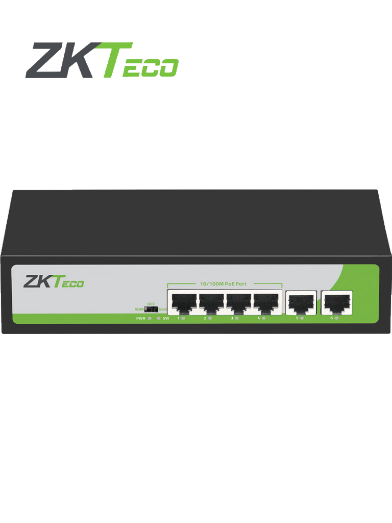 ZKTECO PE04255C - Switch de 4 Puertos Fast Ethernet / 4 Puertos PoE 10/100 / 2Puerto RJ45 10/100 / Soporta hasta 250 mts sobre UTP CAT 6 / Protección Contra Descargas  / NO Administrable