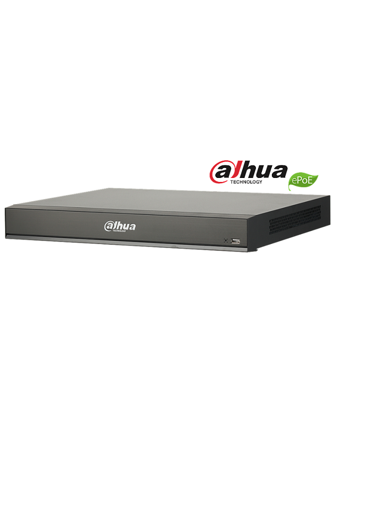 DAHUA NVR5216-8P-I - NVR 16 Canales IP 4K con inteligencia artificial / Reconocimiento facial / IA / H265+ / Rendimiento 320 Mbps /  HDMI / VGA / 8 Puertos  PoE / Soporta 2  HDD