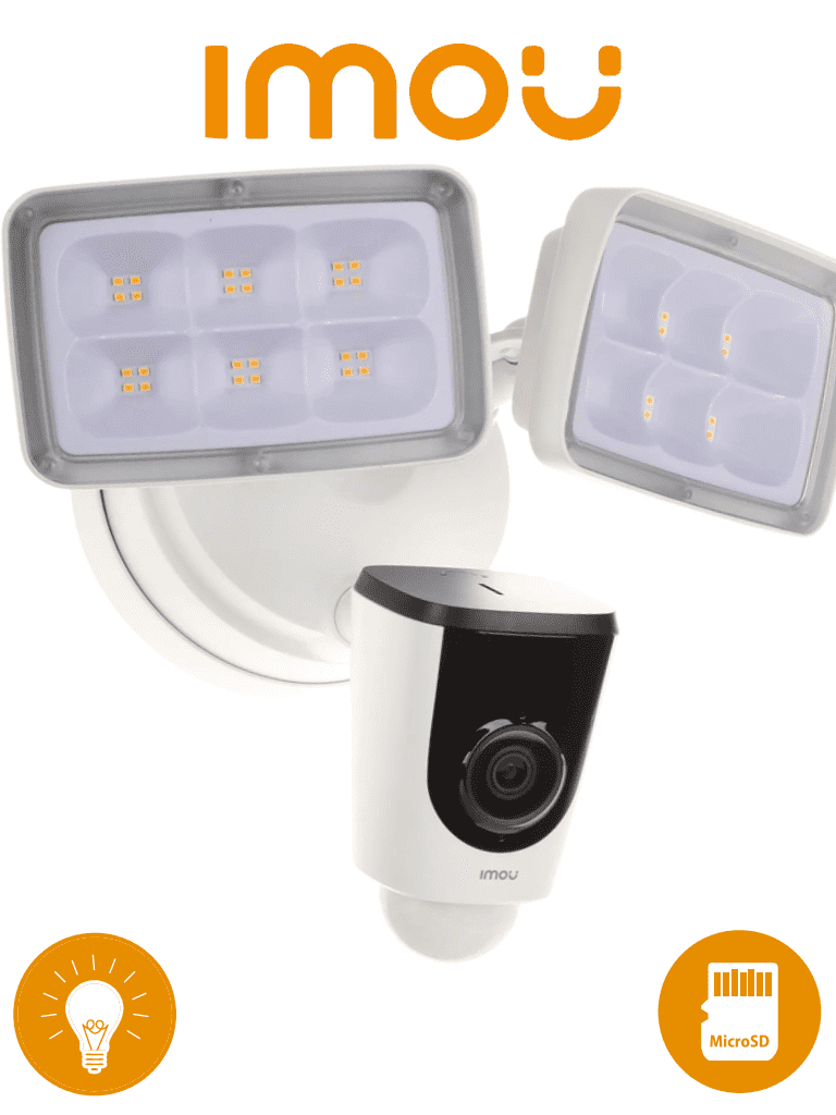 IMOU Floodlight- Camara IP WiFi de 2 Megapixeles con Reflectores Incorporados/ Lente de 2.8 mm/ 114 Grados de Apertura/ Microfono y Altavoz/ Sirena de 110dB/ Iluminacion de 2000l con 3 Modos Detección de Movimiento, Manual y Nocturno/ Ranura MicroSD/