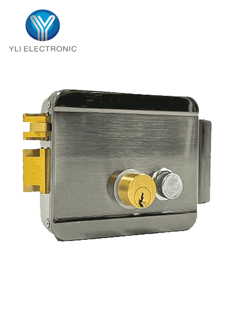 YLI ABK702BL - Cerradura Eléctrica Izquierda / Carcasa Metálica / Apertura con Botón, Llave / 12VDC / Uso Interior / Compatible con Controles de Acceso