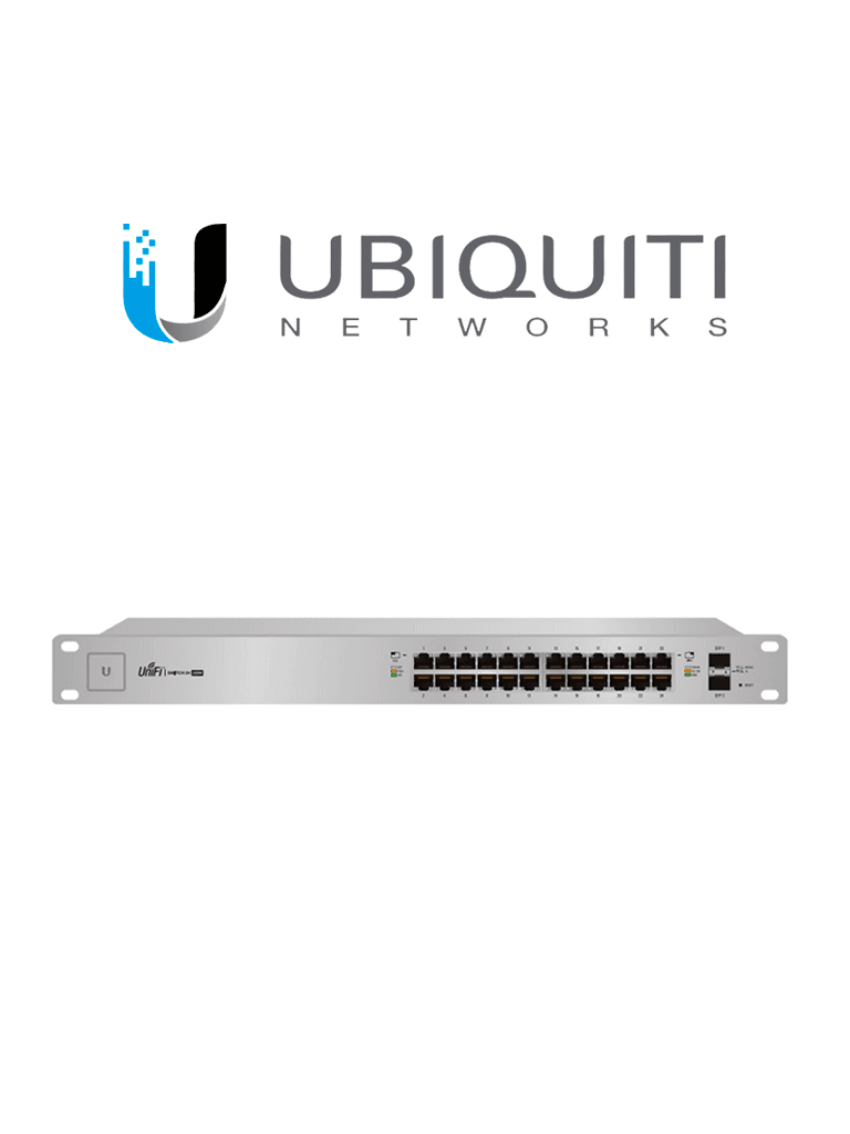 UBIQUITI US24250W - Switch UniFi Gigabit PoE / 24 Puertos Gigabit Ethernet / 2 Puertos SFP / PoE 250 Watts / Switching 52 Gbps /