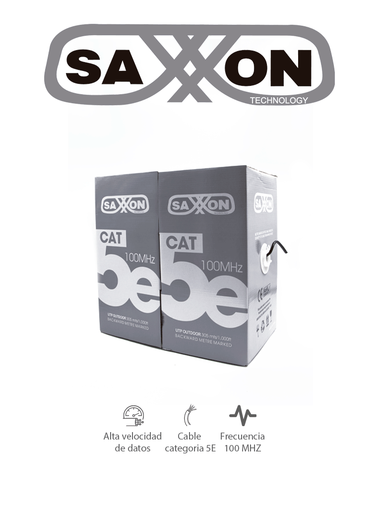 SAXXON OUTP5ECCAEXT - Cable UTP CCA / Categoria 5E / Color negro / Exterior / 305  Mts / 4 Pares / Doble forro/