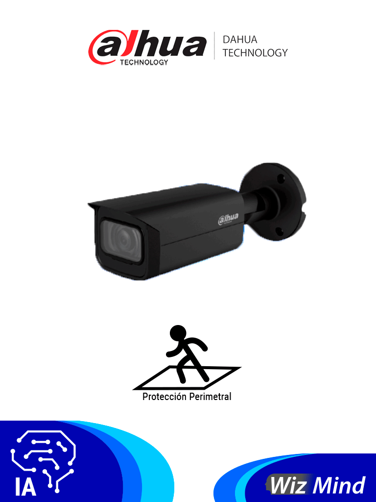 DAHUA IPC-HFW5241T-SE (BLACK) - Cámara IP Bullet Resolución de 2 MP/ Lente 3.6 mm/  ∢ 106°/ IR 80 mts/ IA WizMind/ Detección Facial/ Protección Perimetral/ Conteo de Personas/ Starlight/ PoE/ WDR/ H.265+/ IP67/ IK10/#Black