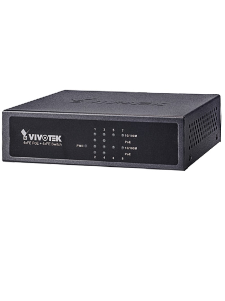 VIVOTEK AWFET081B065 - Switch 8 puertos fe / 4  PoE Y 4 no  PoE / 30W Por PTO / 60W Totales / No ADMIN